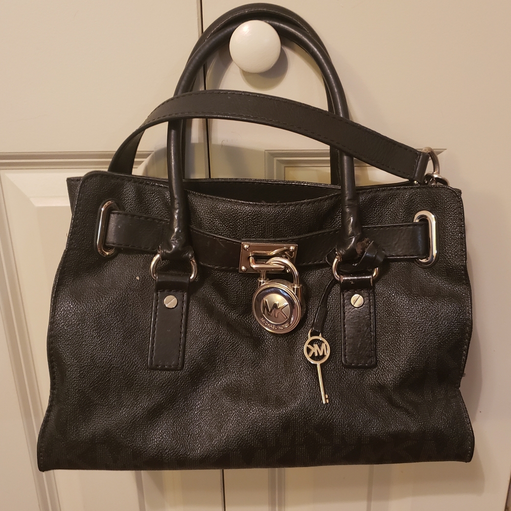 Michael Kors Black Leather Satchel with Silver Hardware